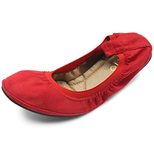 Ollio Damen Schuhe Faux Suede Comfort Ballett Flach, Rot (rot), 38 EU von Ollio