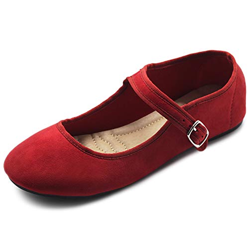 Ollio Damen Schuhe Faux Wildleder Casual Mary Jane Leichte Ballerinas, Rot (Rot-Su), 42 EU von Ollio