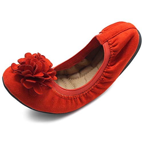 Ollio Damen Schuhe Faux Wildleder Dekorative Blume Slip On Comfort Leicht Ballett Flach, Orange, 42 EU von Ollio