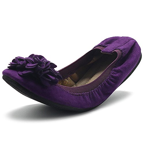 Ollio Damen Schuhe Faux Wildleder Dekorative Blume Slip On Comfort Leicht Ballett Flach, Violett (violett), 40.5 EU von Ollio