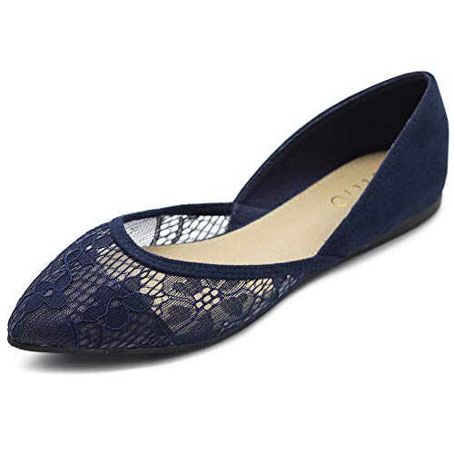 Ollio Damen Schuhe Faux Wildleder Floral Mesh Spitze Atmungsaktiv Spitze Zehen Ballerinas F90, navy, 38 EU von Ollio