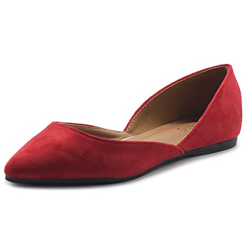 Ollio Damen Schuhe Faux Wildleder Slip On Comfort Light Pointed Toe Ballett Flach, Rot (rot), 39 EU von Ollio