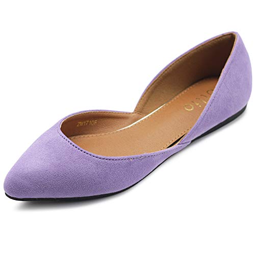 Ollio Damen Schuhe Faux Wildleder Slip On Comfort Light Pointed Toe Ballett Flach, Violett (Fliederfarben), 38.5 EU von Ollio