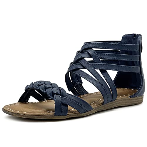 Ollio Damen-Schuhe Gladiator Riemchen Reißverschluss mehrfarbig, indigo, 38 EU von Ollio