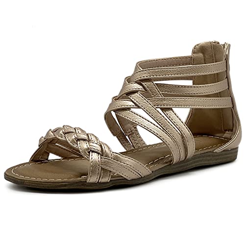 Ollio Damen-Schuhe Gladiator Riemchen Reißverschluss mehrfarbig, rose gold, 42 EU von Ollio