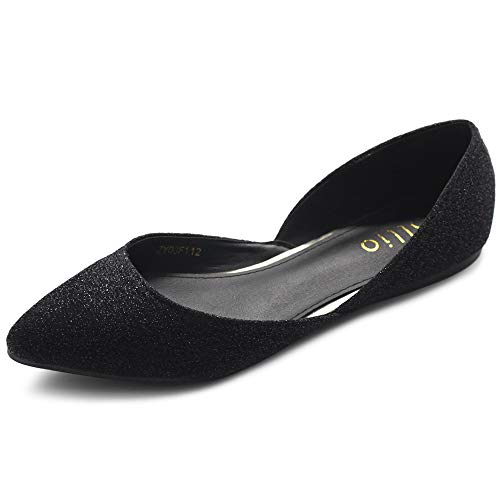 Ollio Damen Schuhe Glitzer Casual Comfort Light Pointed Toe Ballerinas F112, Schwarz (schwarz), 37 EU von Ollio