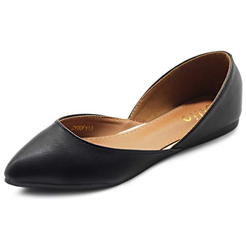 Ollio Damen Schuhe Kunstleder Slip On Comfort Light Pointed Toe Ballerinas F113, Schwarz (schwarz), 38.5 EU von Ollio