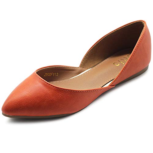 Ollio Damen Schuhe Kunstleder Slip On Komfort Leicht Spitze Zehen Ballerinas F113, dunkelorange, 40.5 EU von Ollio