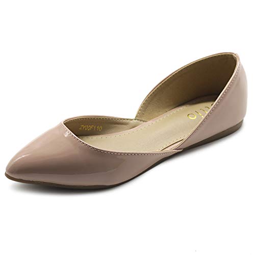 Ollio Damen Schuhe Patent Slip On Comfort Light Pointed Toe Ballerinas Flats F110, Beige (blush), 42 EU von Ollio