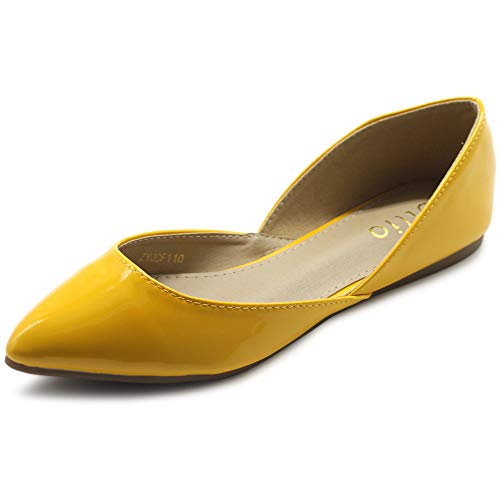 Ollio Damen Schuhe Patent Slip On Comfort Light Pointed Toe Ballerinas Flats F110, Gelb (gelb), 38.5 EU von Ollio