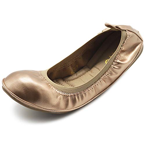Ollio Damen Schuhkragen Schuh Pull Tab Comfort Ballett Flach, Gold (rose gold), 38 EU von Ollio