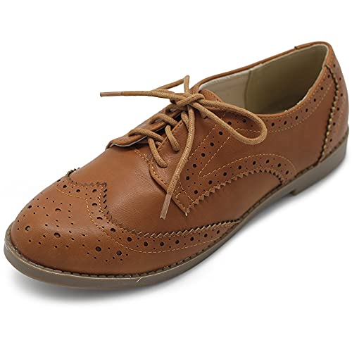 Ollio Damen Wingtip Schnürschuhe Oxfords Flache Schuhe, braun, 37 EU von Ollio