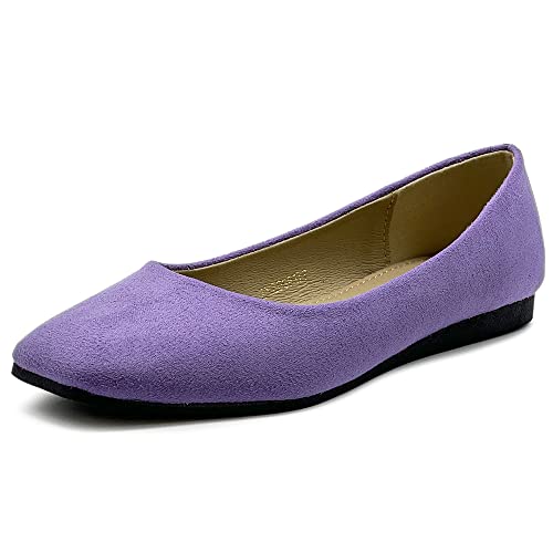 Ollio Damenschuhe aus Velourslederimitat, Basic Slip On Comfort Square Toe Ballet Flat SF177, Fliederfarben, 39 EU von Ollio