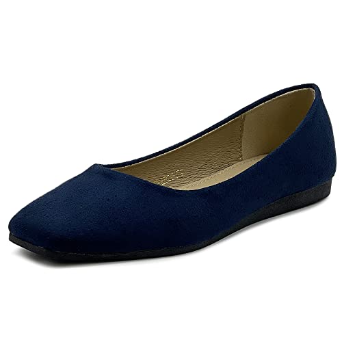 Ollio Damenschuhe aus Velourslederimitat, Basic Slip On Comfort Square Toe Ballet Flat SF177, navy, 40.5 EU von Ollio