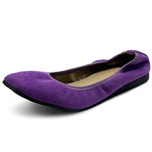 Ollio Damenschuhe aus Velourslederimitat, zum Reinschlüpfen, Komfort, elastisch, quadratische Zehenpartie, Ballett, flach, SF178, violett, 41 EU von Ollio