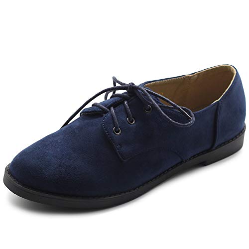 Ollio Klassischer flacher Schnürschuh für Damen aus Wildlederimitat Oxford, Blau (navy), 37 EU von Ollio