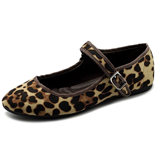 Ollio Mary Jane Ballerinas für Damen, Samt oder Velourslederimitat, flach, (leopard), 40 EU von Ollio