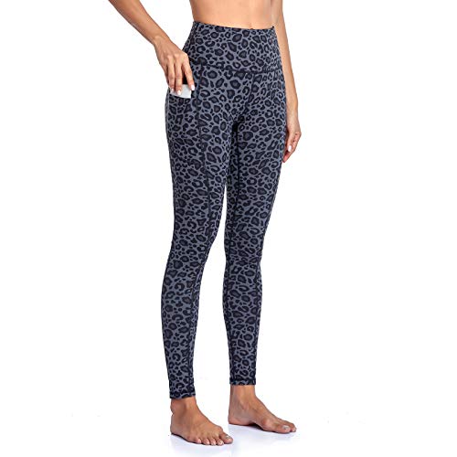 Ollrynns Sport Leggings Damen High Waist Leggins mit Taschen Bauchweg Blickdicht Fitness Gym Leggings Lange Yogahose Sporthose CA166(Cyanfarbener Leopard L) von Ollrynns