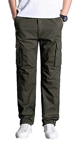 Olmecs Herren Elastische Baumwolle Übergröße Gerade Cargohose mit Taschen Frühling/Herbst Army Green 4XL von Olmecs