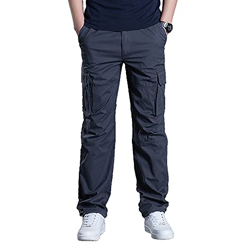 Olmecs Herren Elastische Baumwolle Übergröße Gerade Cargohose mit Taschen Frühling/Herbst Grau M von Olmecs
