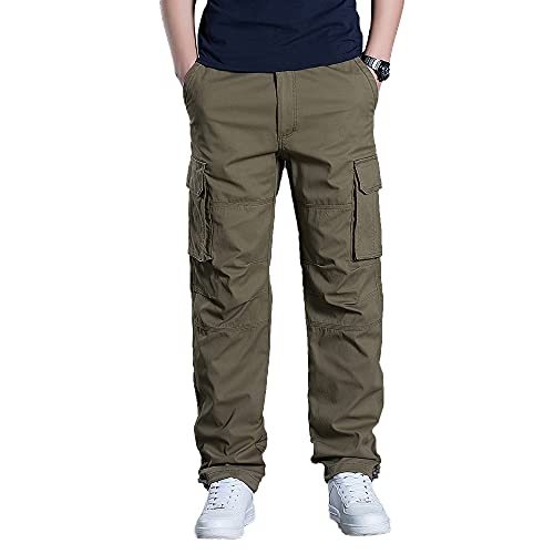 Olmecs Herren Elastische Baumwolle Übergröße Gerade Cargohose mit Taschen Frühling/Herbst Khaki L von Olmecs