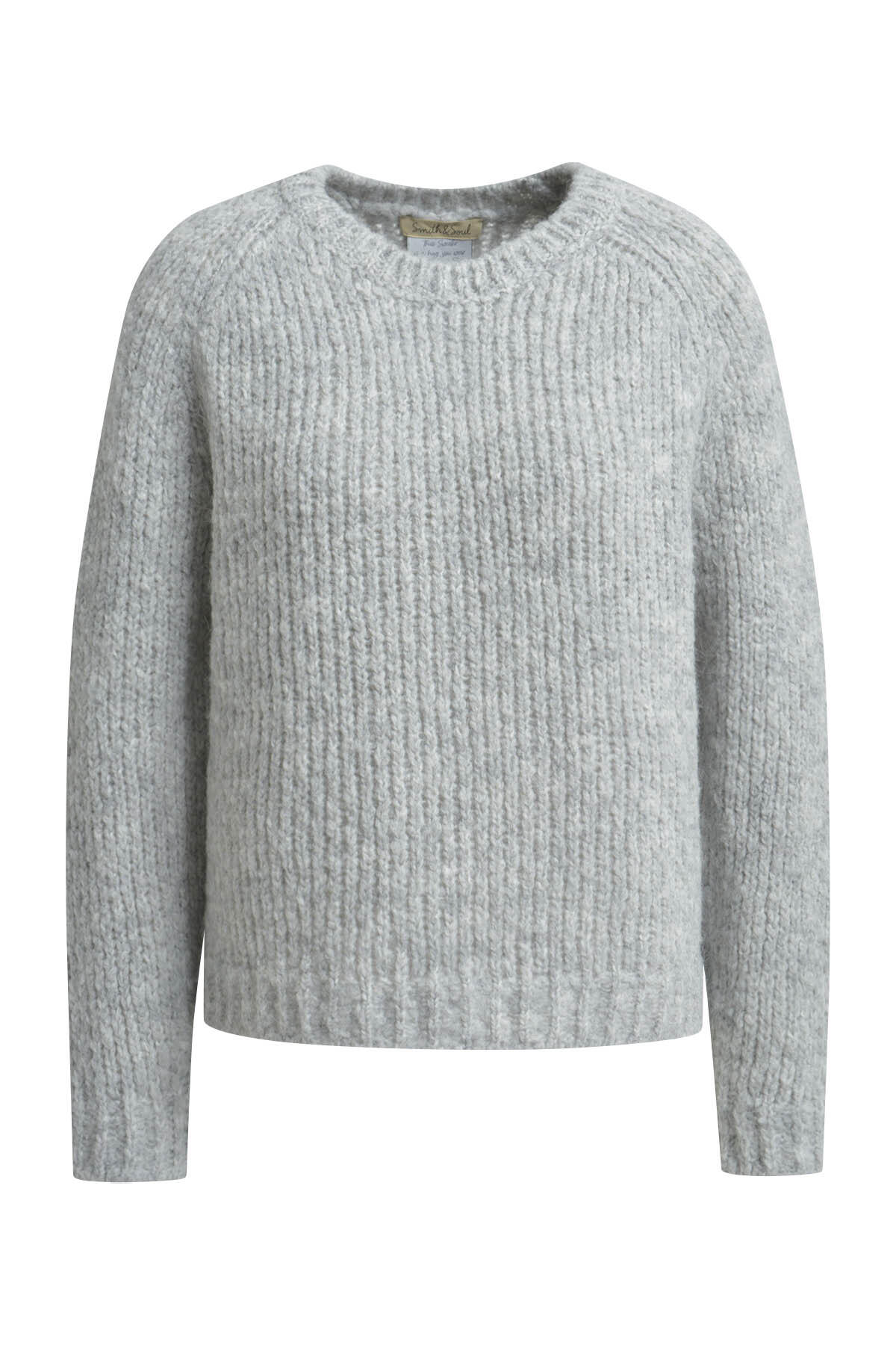 Smith&Soul - Deep Raglan Pullover silver grey melange - Gr. - L von Smith&Soul