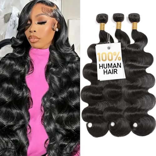 Olsmkis Body Wave Bundles Echthaar, 61 cm, 66 cm, 71 cm, 3 Bündel, 300 g, 100 % unbehandeltes brasilianisches unbehandeltes unbehandeltes brasilianisches Echthaar-Bündel für Damen, natürliches Schwarz Olsmkis Body Wave Bundles Echthaar, 61 cm, 66 cm, 71 cm, 3 Bündel, 300 g, 100 % unbehandeltes brasilianisches unbehandeltes unbehandeltes brasilianisches Echthaar-Bündel für Damen, natürliches Schwarz von Olsmkis
