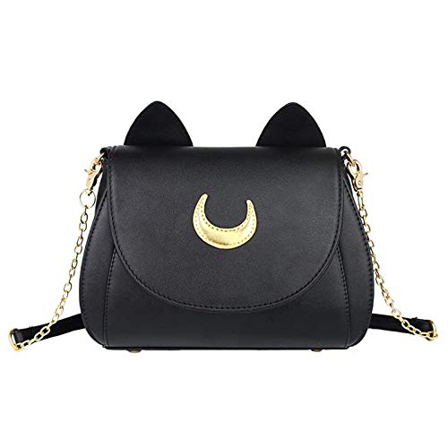 Oludkeph Damen Mädchen Kawaii Cute Cat Purses Pu Leder Geldbörse Cosplay Messenger Sailor Bag Handtaschen Cross Body Bag Schultertaschen (Schwarz) von Oludkeph