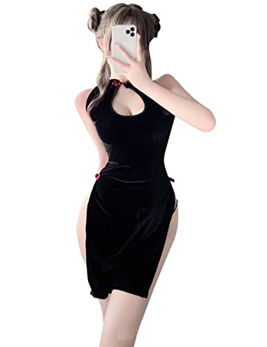 Oludkeph Damen Sexy Chinese Cheongsam Cosplay Bandage Kleid Anime Dessous Babydoll Nachtwäsche (Schwarz) von Oludkeph