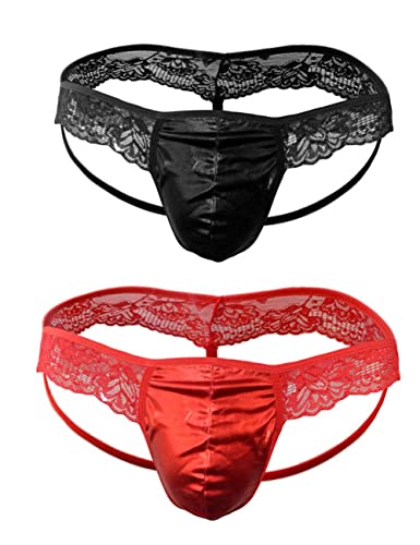 Oludkeph Herren Pouch Lace Rüschen Sissy Tanga Höschen Bikinihose T-Back Tangas G-String Unterwäsche (One Size, 2-teiliges Set) von Oludkeph