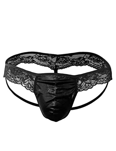 Oludkeph Herren Pouch Lace Rüschen Sissy Tanga Höschen Bikinihose T-Back Tangas G-String Unterwäsche (One Size, Schwarz) von Oludkeph