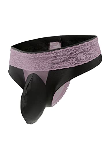 Oludkeph Herren-Tanga Spitze Trim Bulge Pouch Panties Spitzenhöschen Thong Unterwäsche Bikini Slip T-Back Thong G-String (Einheitsgröße, Rosa) von Oludkeph