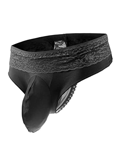 Oludkeph Herren-Tanga Spitze Trim Bulge Pouch Panties Spitzenhöschen Thong Unterwäsche Bikini Slip T-Back Thong G-String (Einheitsgröße, Schwarz) von Oludkeph
