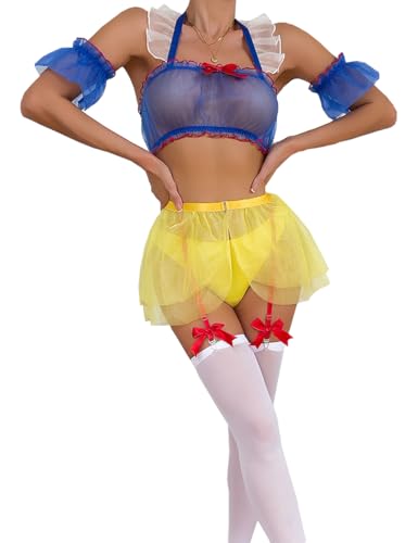 Oludkeph Prinzessin Cosplay Kostüme Outfit für Frauen 7 Stück Role Play Strumpfband Dessous Set mit Strümpfen (Blau, Large) von Oludkeph