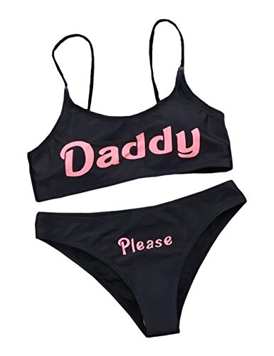 Oludkeph Yes Daddy Damen Bikini Dessous Unterw?sche Set mit Spruch Bustier BH und Slip Dessous Cosplay Kleidung von Oludkeph