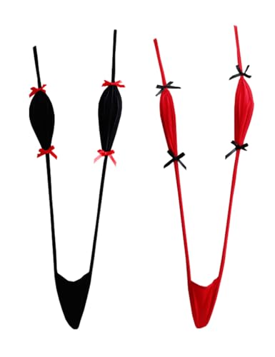 Satz von 2 Damen Sling Shots Bikini V-Ausschnitt Extreme Micro Monokini Badeanzug EIN Stück Bademode Dessous (DE/NL/SE/PL, Alphanumerisch, Einheitsgröße, Regular, Regular, Schwarz Rot) von Oludkeph