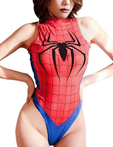 Women's Sexy Lingerie Superhero Anime Cosplay One Piece Swimsuit High Waist Leotard Bodysuit (Red) von Oludkeph