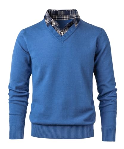 OlyljpinZ Herren 2 in 1 Hemd Kragen Pullover Langarm Feinstrick Casual Business Strickpullover Slim Fit Männer Winterpullover Fleece gefüttert Warm Strick Top Sweatshirt von OlyljpinZ