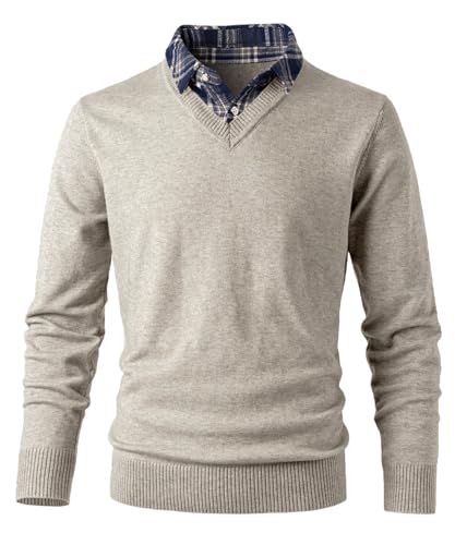 OlyljpinZ Herren 2 in 1 Hemd Kragen Pullover Langarm Feinstrick Casual Business Strickpullover Slim Fit Männer Winterpullover Fleece gefüttert Warm Strick Top Sweatshirt von OlyljpinZ