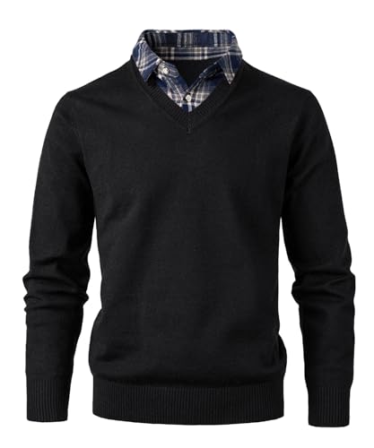 OlyljpinZ Herren 2 in 1 Hemd Kragen Pullover Langarm Feinstrick Casual Business Strickpullover Slim Fit Männer Winterpullover Fleece gefüttert Warm Strick Top Sweatshirt von OlyljpinZ