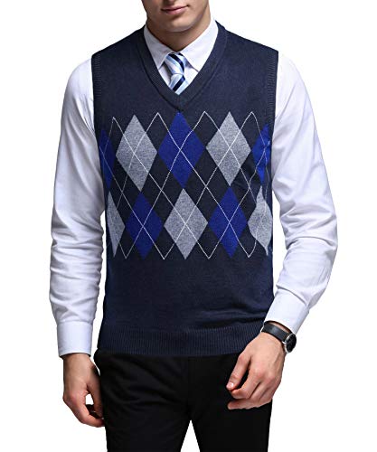 OlyljpinZ Herren Argyle V-Ausschnitt Pullover Weste Kariert Ärmellose Strickweste Pullover Gilets Gestrickt Pullover Wollweste für Männer Klassische Gentleman von OlyljpinZ