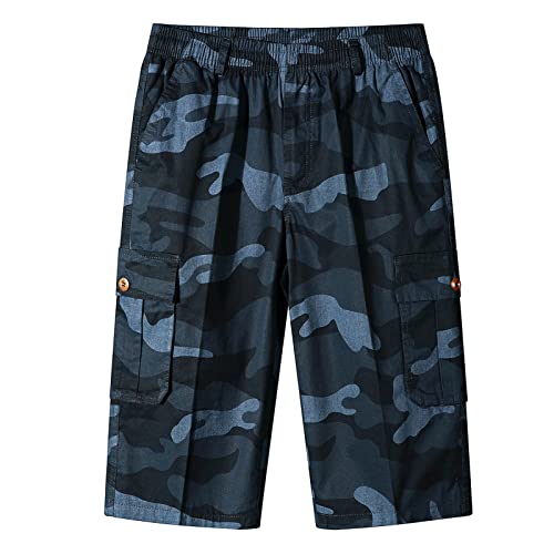 OlyljpinZ Herren Casual 3/4 Cargo Short Multi-Pocket Utility Work Elastic Waist Drawstring Sommer Shorts Loose Fit Shorts, marineblau, S von OlyljpinZ
