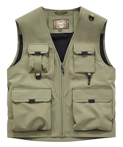 OlyljpinZ Herren Outdoor Weste Anglerweste mit Vielen Taschen Leicht Atmungsaktiv Ärmellose Jacke Freizeit Jagd Fotografie Camping Wandern Safari Weste Multifunktionsweste Arbeitsweste Sommerweste von OlyljpinZ