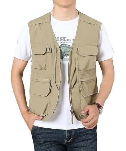 OlyljpinZ Herren Outdoor Weste mit Vielen Taschen Sommer Freizeit Anglerweste Leicht Atmungsaktiv Ärmellose Jacke Freizeitweste Jagd Camping Fotografie Wandern Weste Nylon Multifunktionsweste von OlyljpinZ