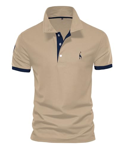 OlyljpinZ Herren Poloshirt Langarm Männer Polo T-Shirt Freizeit Atmungsaktiv Golf Tennis Sport Polo Klassisches Kontrastfarbe Ausschnitt Hemd Giraffe Stickerei Einfarbig Polohemd Langarmshirt von OlyljpinZ