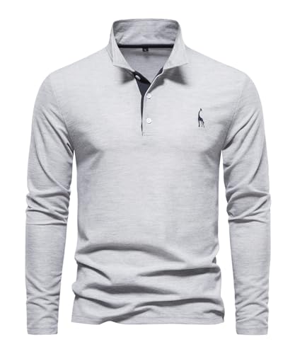 OlyljpinZ Herren Poloshirt Langarm Männer Polo T-Shirt Freizeit Atmungsaktiv Golf Tennis Sport Polo Klassisches Kontrastfarbe Ausschnitt Hemd Giraffe Stickerei Einfarbig Polohemd Langarmshirt von OlyljpinZ