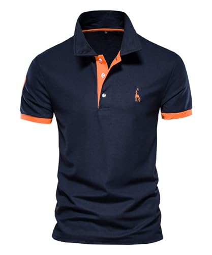 OlyljpinZ Herren Poloshirt Langarm Männer Polo T-Shirt Freizeit Atmungsaktiv Golf Tennis Sport Polo Klassisches Kontrastfarbe Ausschnitt Hemd Giraffe Stickerei Einfarbig Polohemd Langarmshirt von OlyljpinZ
