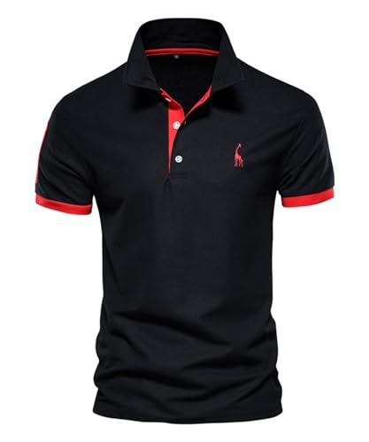 OlyljpinZ Herren Poloshirt Langarm Männer Polo T-Shirt Freizeit Atmungsaktiv Golf Tennis Sport Polo Klassisches Kontrastfarbe Ausschnitt Hemd Giraffe Stickerei Einfarbig Polohemd Langarmshirt von OlyljpinZ