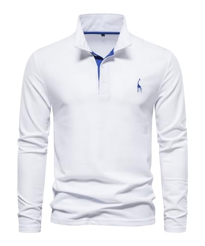 OlyljpinZ Herren Poloshirt Langarm Männer Polo T-Shirt Freizeit Atmungsaktiv Golf Tennis Sport Polo Klassisches Kontrastfarbe Ausschnitt Hemd Giraffe Stickerei Einfarbig Polohemd Langarmshirt von OlyljpinZ