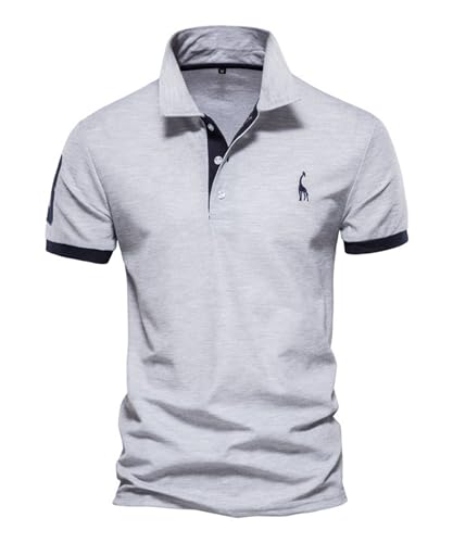 OlyljpinZ Herren Poloshirt Langarm Männer Polo T-Shirt Freizeit Atmungsaktiv Golf Tennis Sport Polo Klassisches Kontrastfarbe Ausschnitt Hemd Giraffe Stickerei Einfarbig Polohemd Langarmshirt von OlyljpinZ